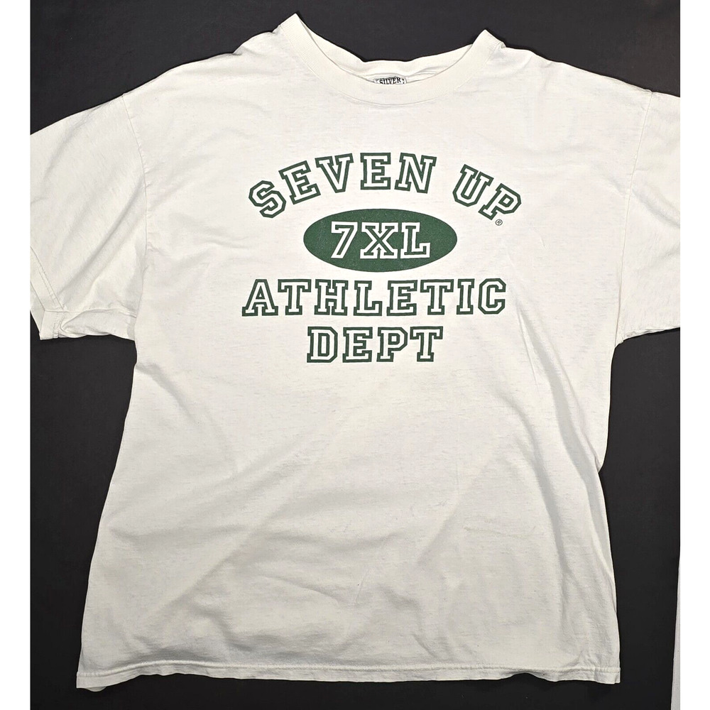Silver Mountain Seven Up Athletic Dept Men's White Green Cotton T-Shirt Size XL